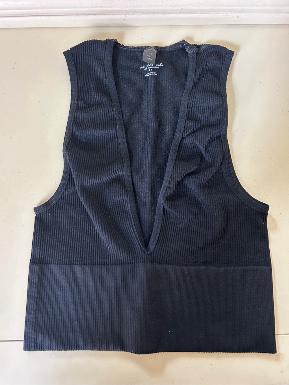 Urban Outfitters Black Ribbed Deep V Tank